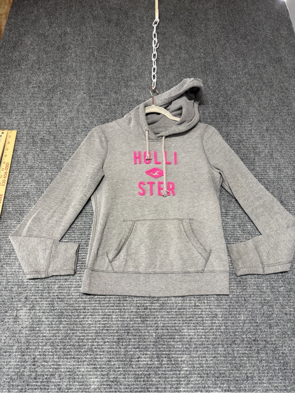 Y2K Hollister Gray Hoodie Sweatshirt with Pink Logo